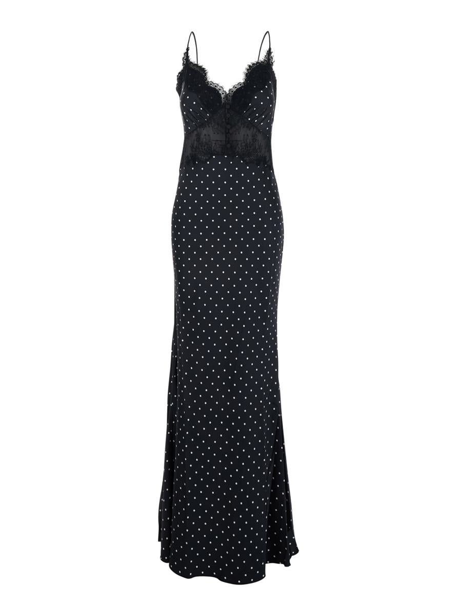 Polka Dot Satin Lace Maxi Dress