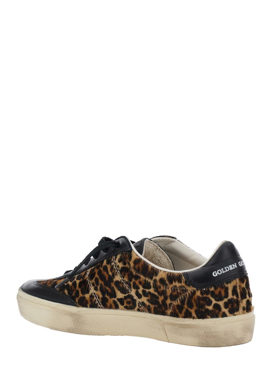 'Soul-Star' Brown Low Top Sneakers With Leopard Prinint And Contrasting Heel With Logo Lettering In Leather Woman