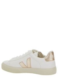 'Campo' White Low Top Sneakers With Metallic Logo In Leather Unisex