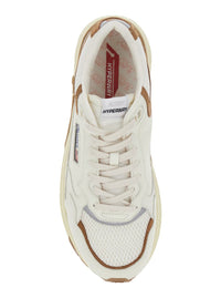 'Hyperway' Beige Low Top Sneakers With Logo Patch On Tongue And Side In Tech Fabric Man
