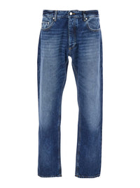 'Kanye' Blue 5-Pocket Jeans With Logo Patch In Cotton Denim Man