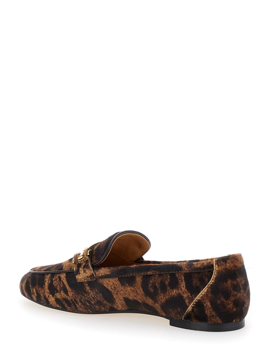 Brown Loafers With Logo Plaque On The Front And All-Over Leopard Motif In Suede Woman