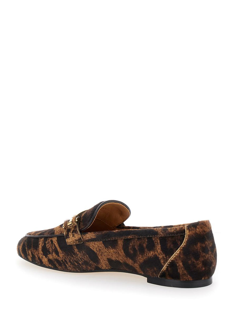 Brown Loafers With Logo Plaque On The Front And All-Over Leopard Motif In Suede Woman