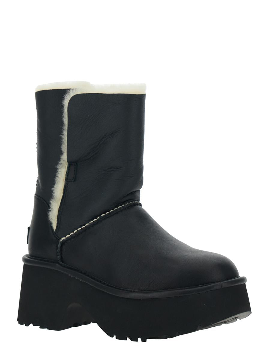 'Esmee' Black Ankle Boots With Fur Detailing And Platform In Leather Woman