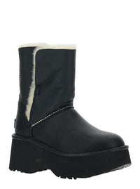 'Esmee' Black Ankle Boots With Fur Detailing And Platform In Leather Woman