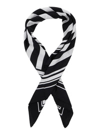 Black And White Square Scarf With Logo Lettering On The Front And All-Over Striped Motif In Silk Man