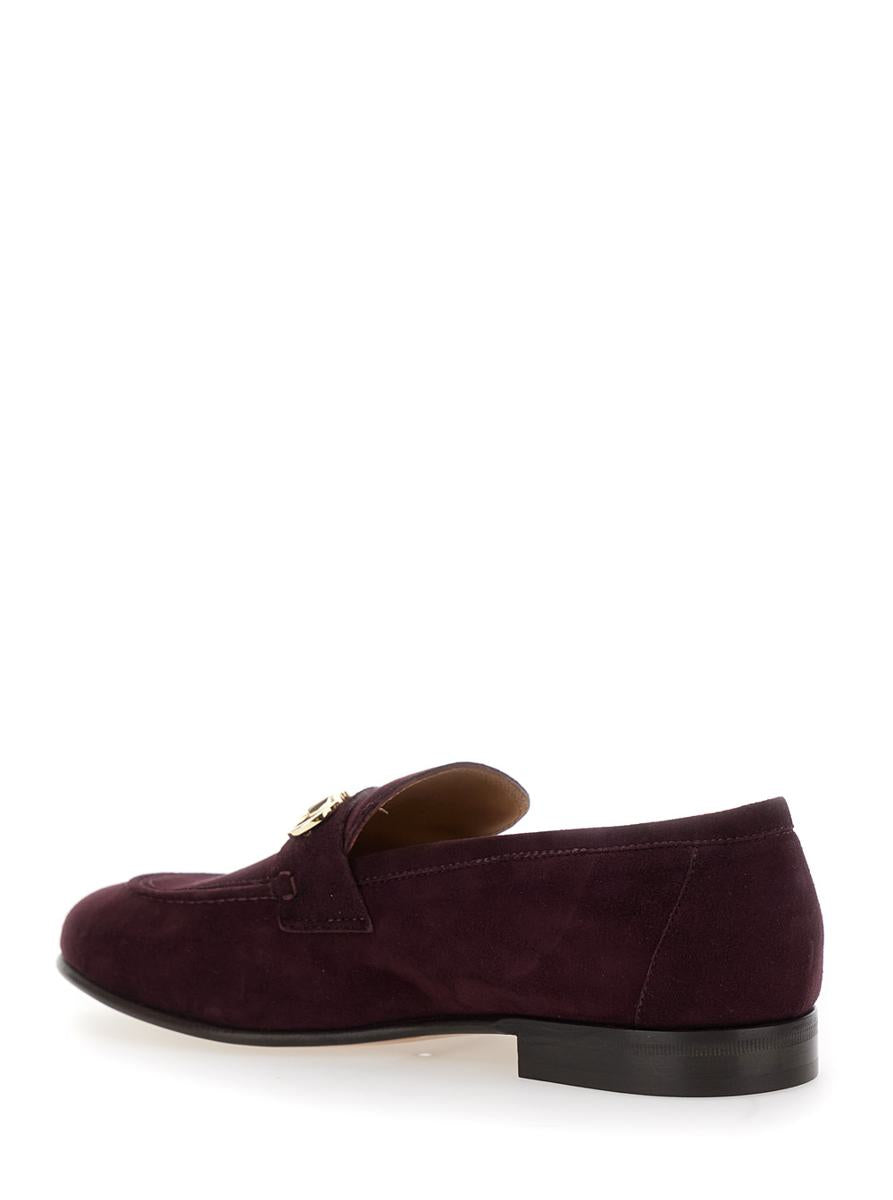 Bordeaux Loafers With Gancini Plaque On The Front And Low Heel In Suede Woman