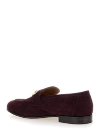 Bordeaux Loafers With Gancini Plaque On The Front And Low Heel In Suede Woman