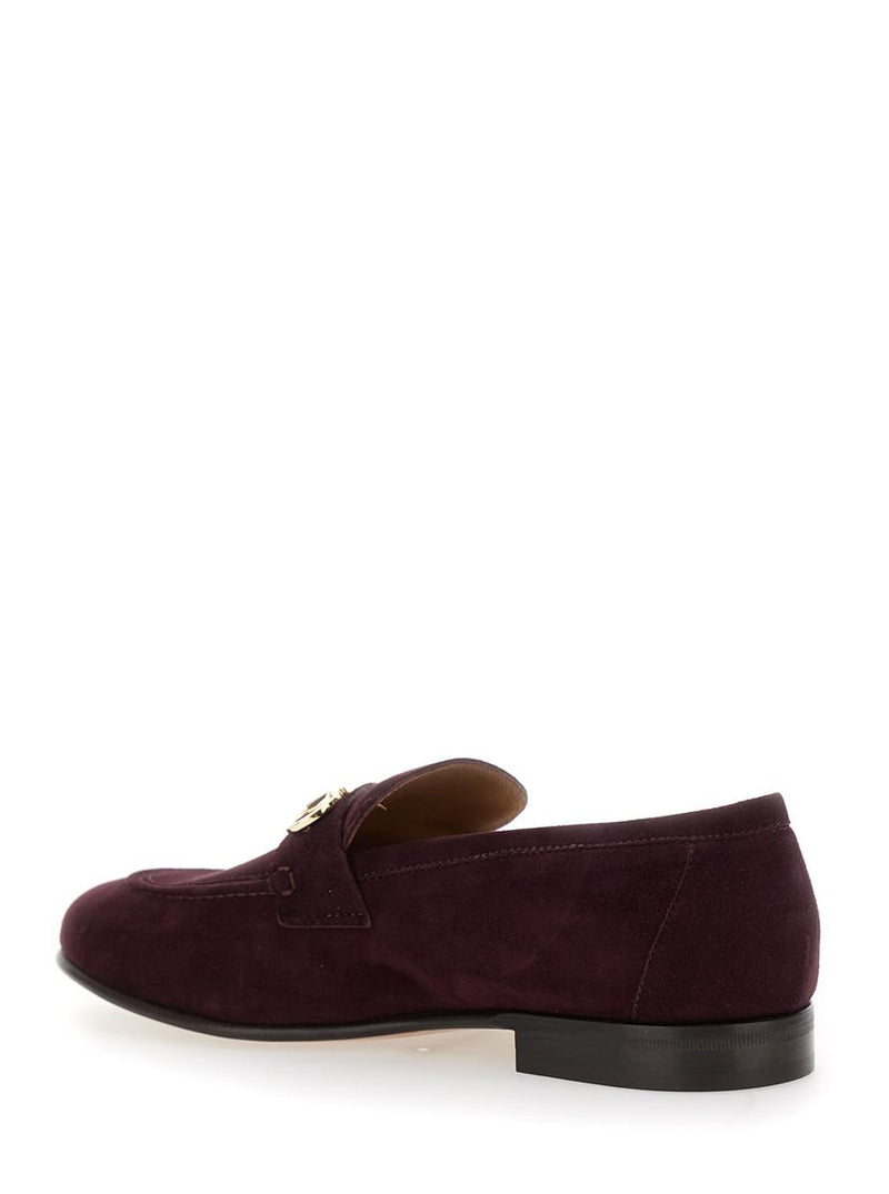 Bordeaux Loafers With Gancini Plaque On The Front And Low Heel In Suede Woman