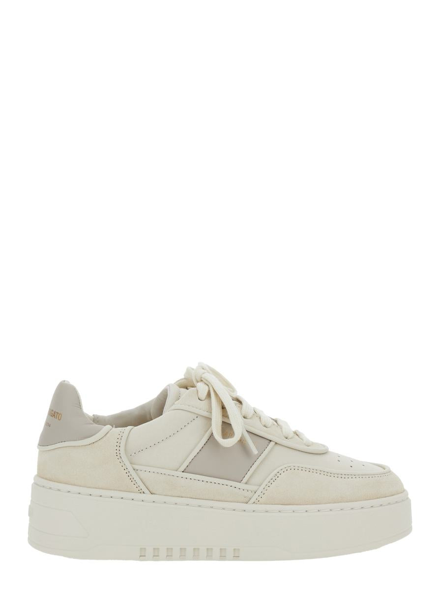Beige Sneakers With Contrasting Heel With Logo Lettering In Leather Blend Woman