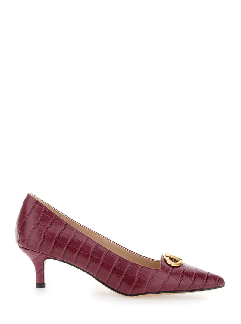 Bordeaux Pumps With Low Stiletto Heel And Embissed Crocodile Effect In Leather Woman