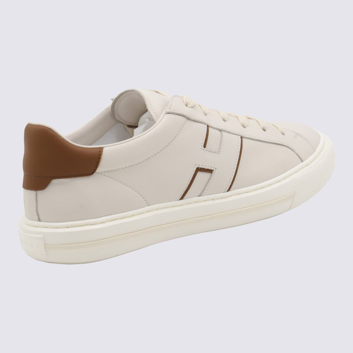 Hogan White And Beige Leather Sneakers