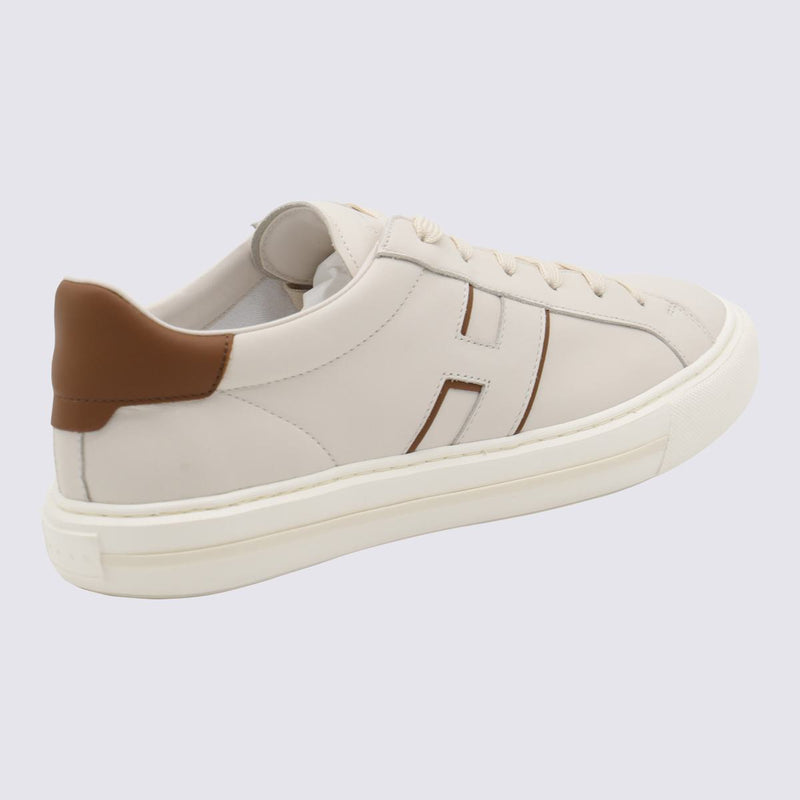 Hogan White And Beige Leather Sneakers