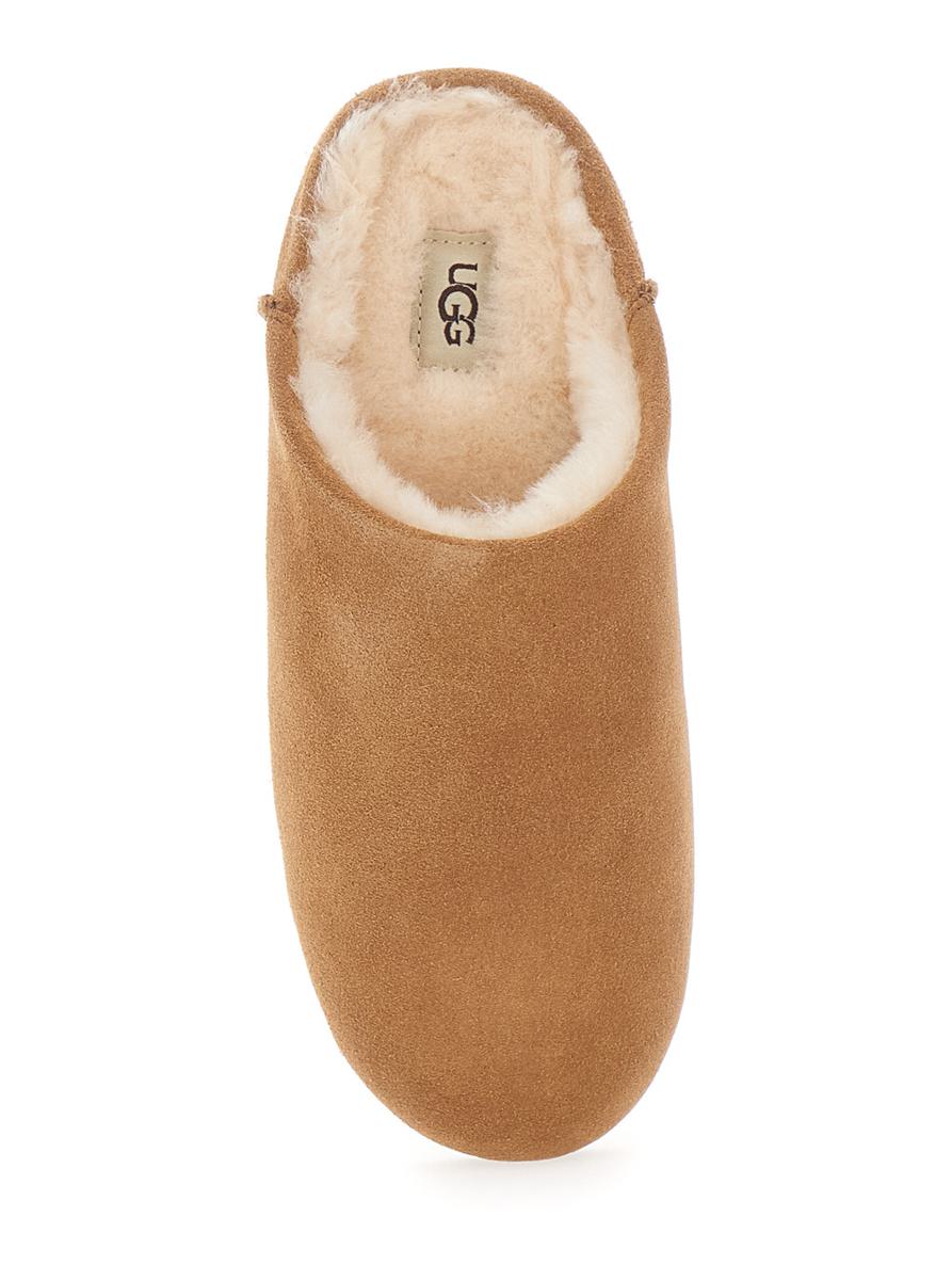 'Elea' Beige Mules With Logo Lettering On The Side And Shearling Lining In Suede Woman