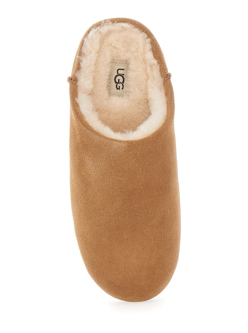 'Elea' Beige Mules With Logo Lettering On The Side And Shearling Lining In Suede Woman