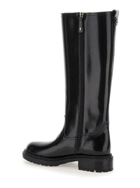 Black Boots With Wide Heel And Zip Closure In Leather Woman