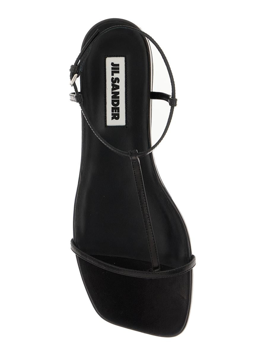 Black Sandals With Ankle Buckle Closure In Leather Woman