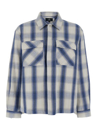 Blue Shirt With Classic Collar And All-Over Check Motif In Cotton Blend Man