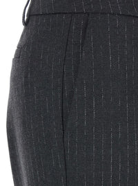 Grey Pants With Belt Loops And All-Over Striped Motif In Wool Blend Woman