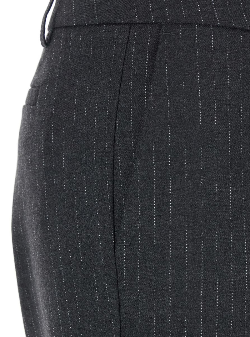 Grey Pants With Belt Loops And All-Over Striped Motif In Wool Blend Woman