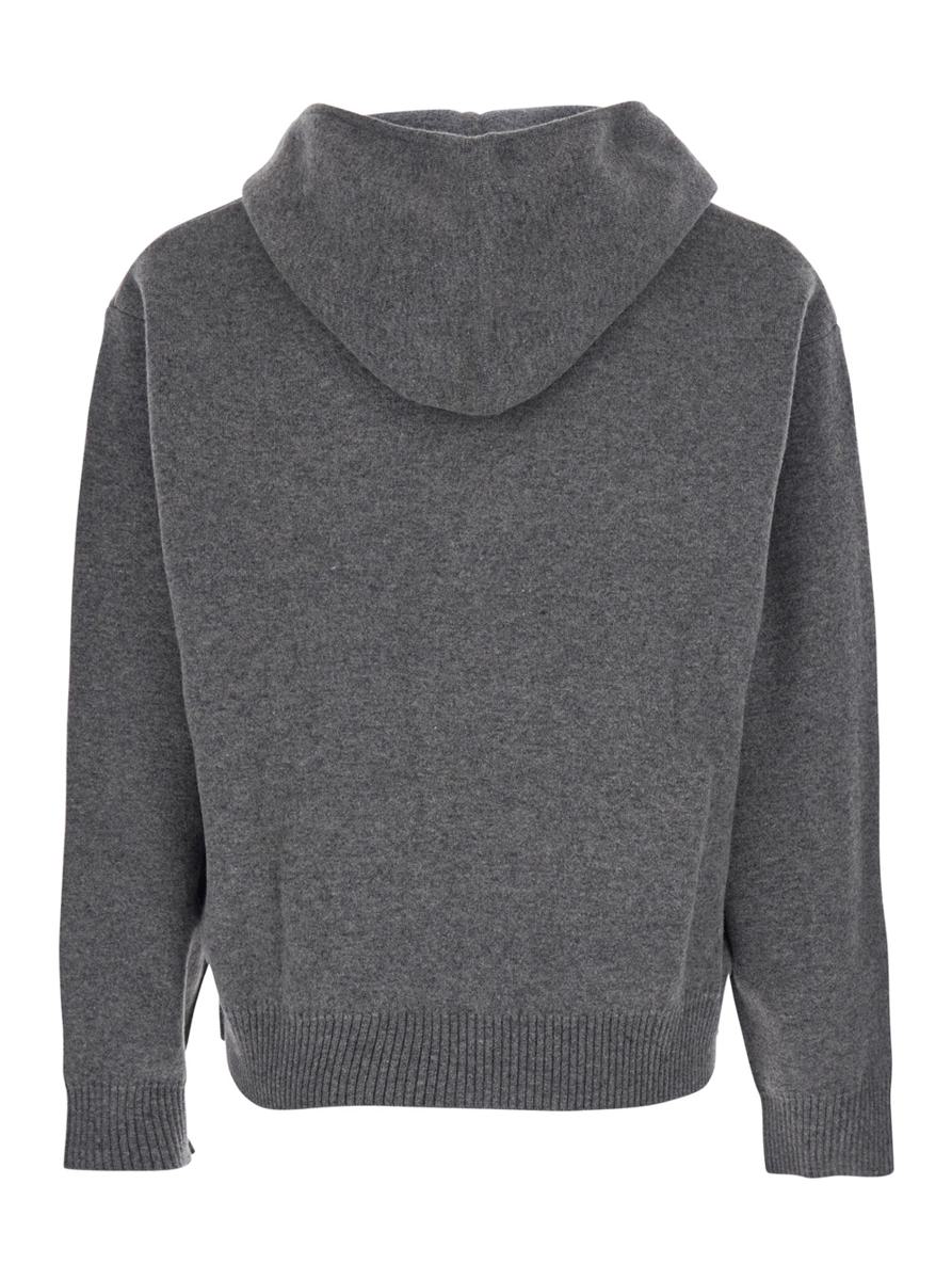 Grey Sweatshirt With Hood And Front Zip Closure In Wool And Cashmere Man
