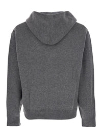 Grey Sweatshirt With Hood And Front Zip Closure In Wool And Cashmere Man