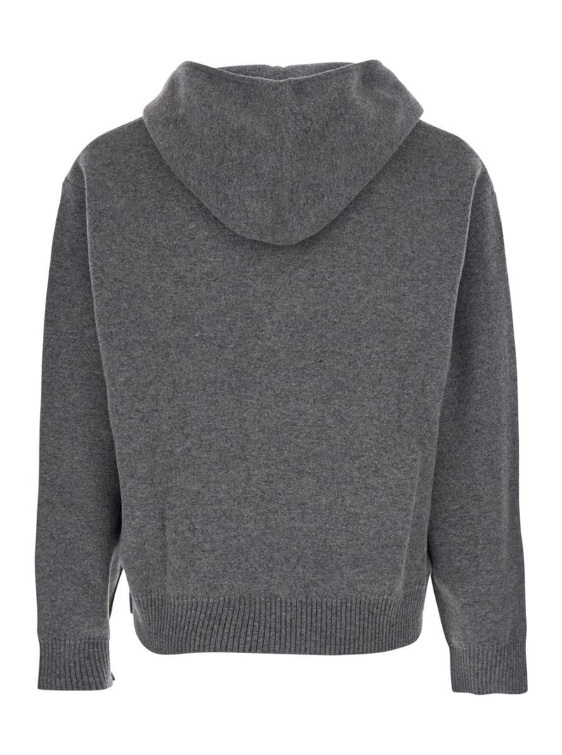Grey Sweatshirt With Hood And Front Zip Closure In Wool And Cashmere Man