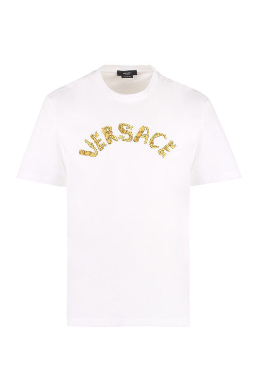 Versace Logo Embroidery Cotton T-Shirt