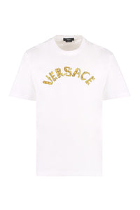 Versace Logo Embroidery Cotton T-Shirt