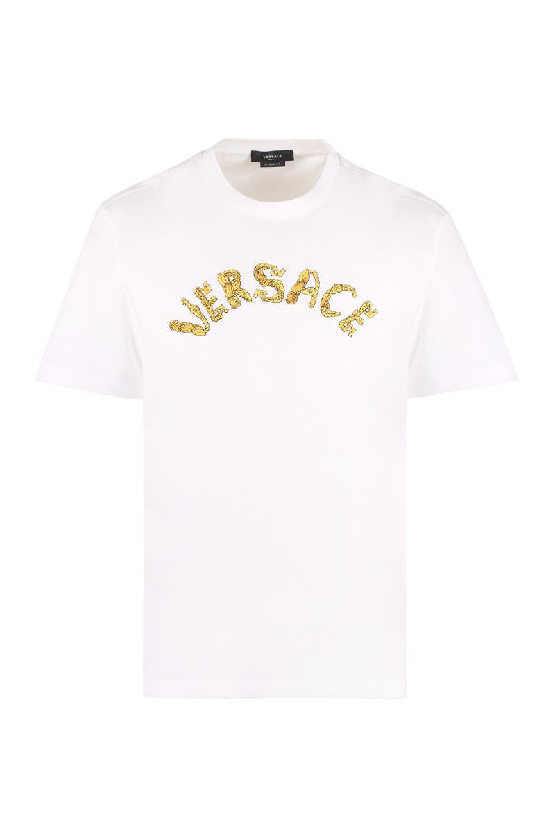 Versace Logo Embroidery Cotton T-Shirt