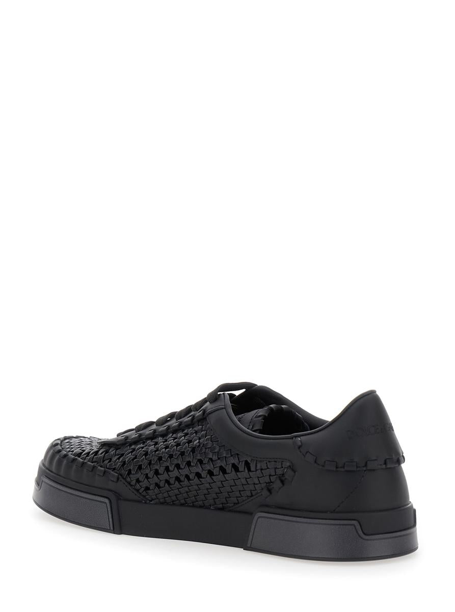 'Portofino' Black Sneakers With Mesh Inserts And Embossed Logo On The Side In Leather Man