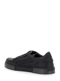 'Portofino' Black Sneakers With Mesh Inserts And Embossed Logo On The Side In Leather Man