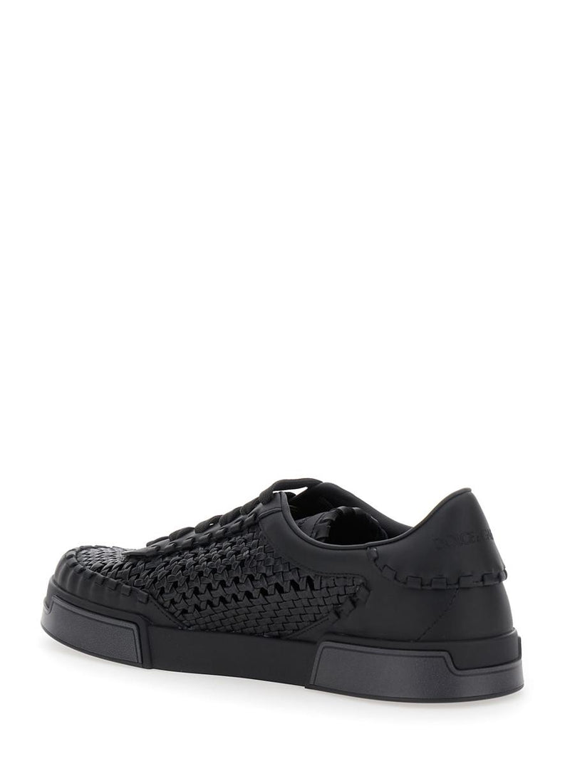 'Portofino' Black Sneakers With Mesh Inserts And Embossed Logo On The Side In Leather Man