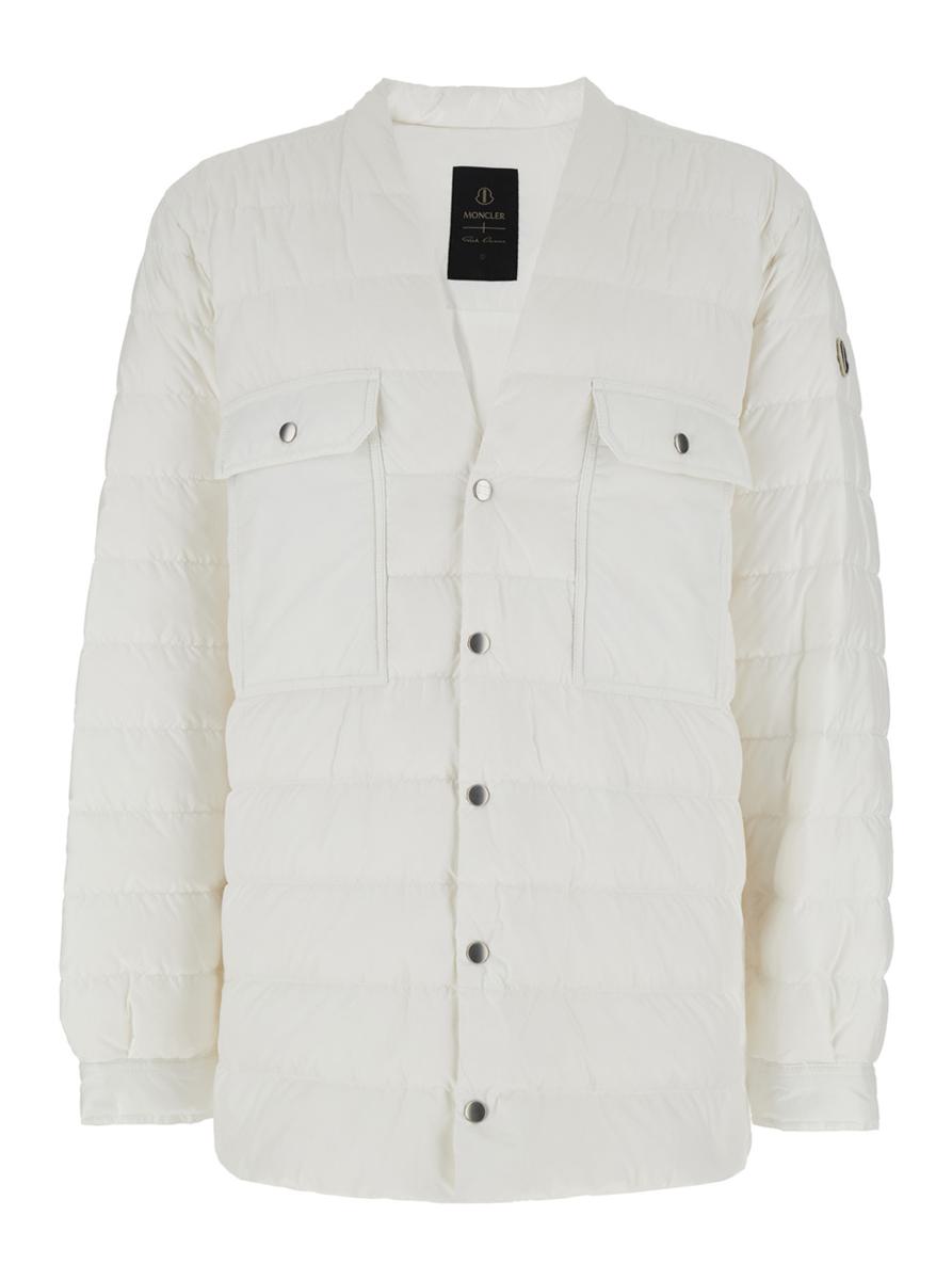 White Down Jacket With Logo Patch On The Sleeve And Snap Buttons In Tech Fabric Man