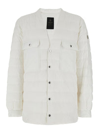 White Down Jacket With Logo Patch On The Sleeve And Snap Buttons In Tech Fabric Man