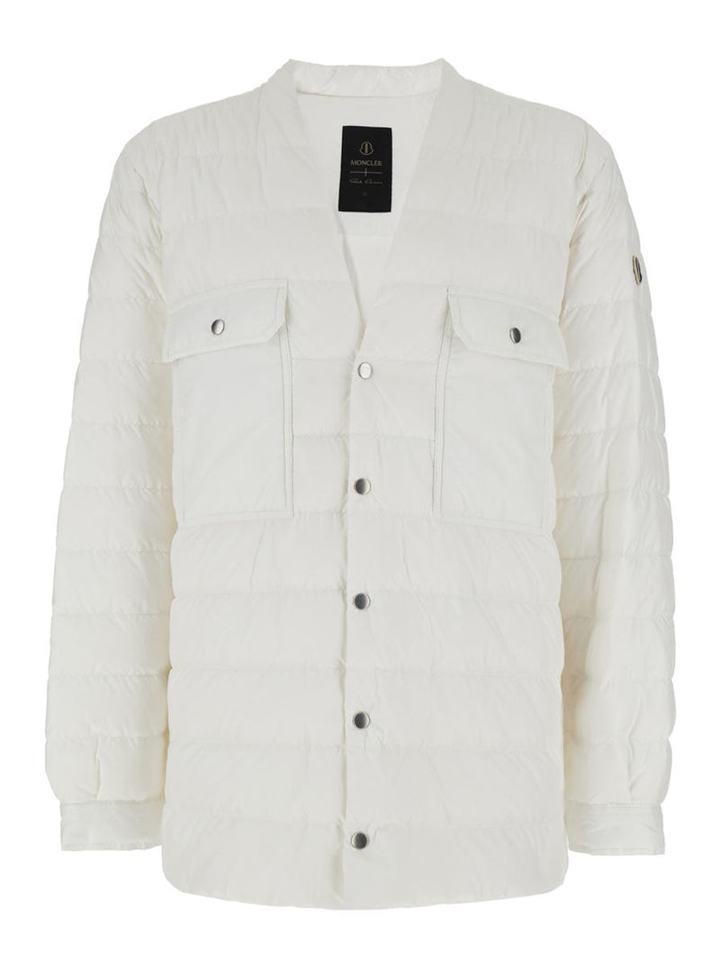 White Down Jacket With Logo Patch On The Sleeve And Snap Buttons In Tech Fabric Man