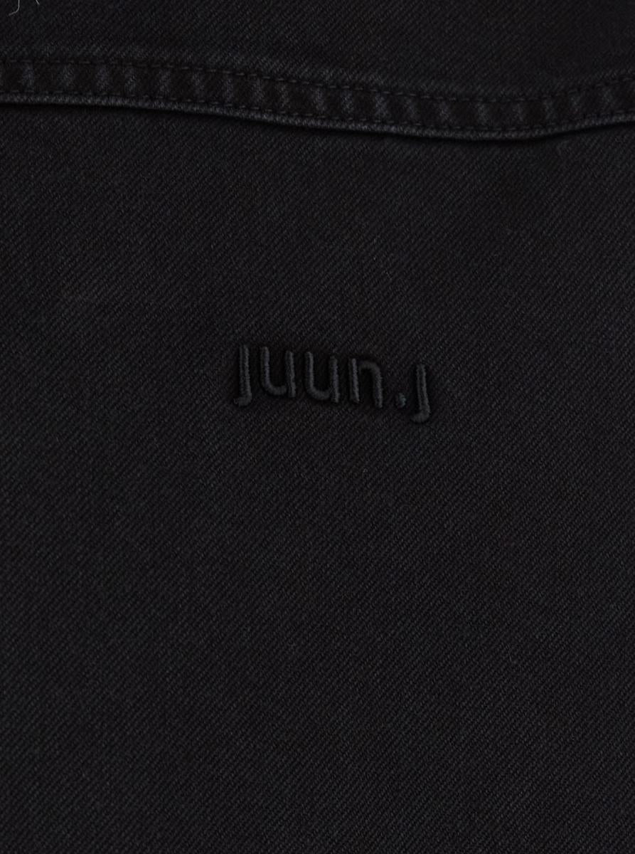 Black Shirt With Classic Collar And Tonal Logo Lettering Embroidery On The Front In Denim Man