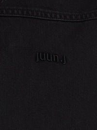 Black Shirt With Classic Collar And Tonal Logo Lettering Embroidery On The Front In Denim Man