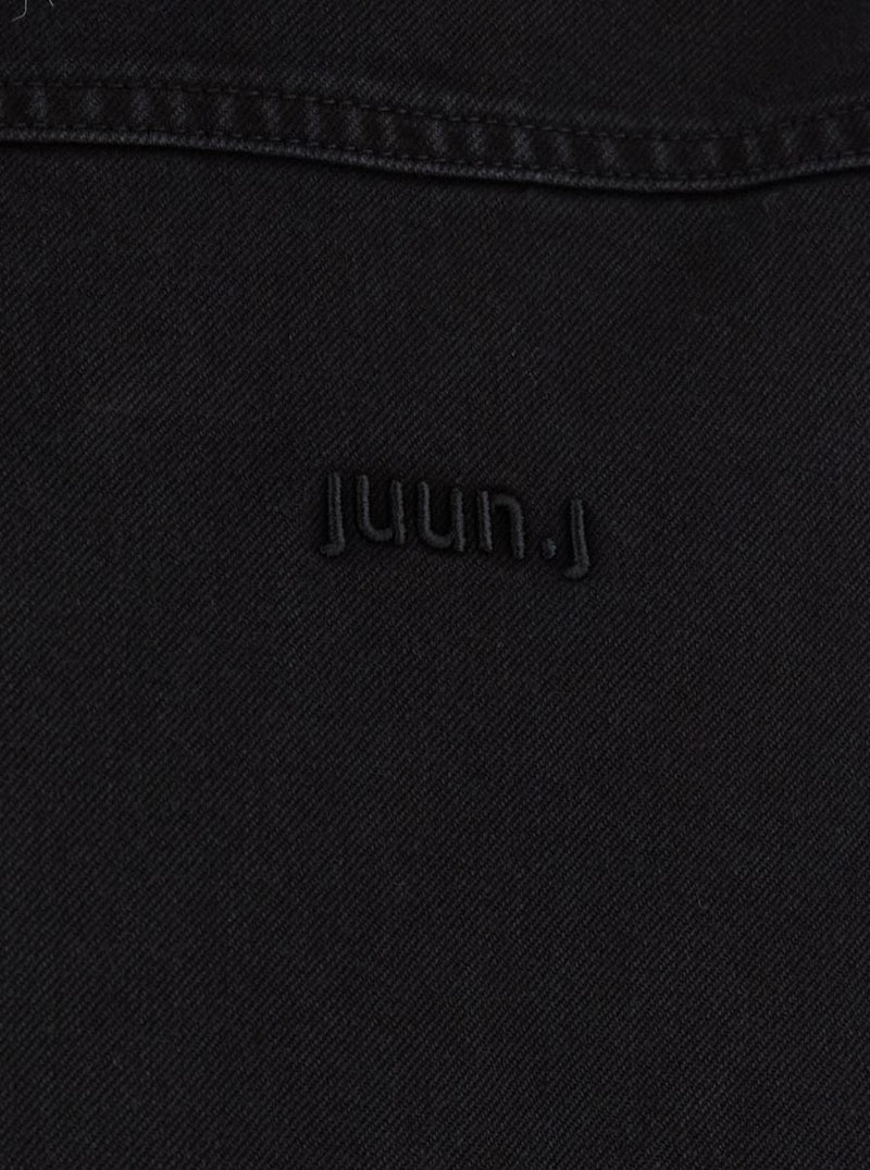 Black Shirt With Classic Collar And Tonal Logo Lettering Embroidery On The Front In Denim Man