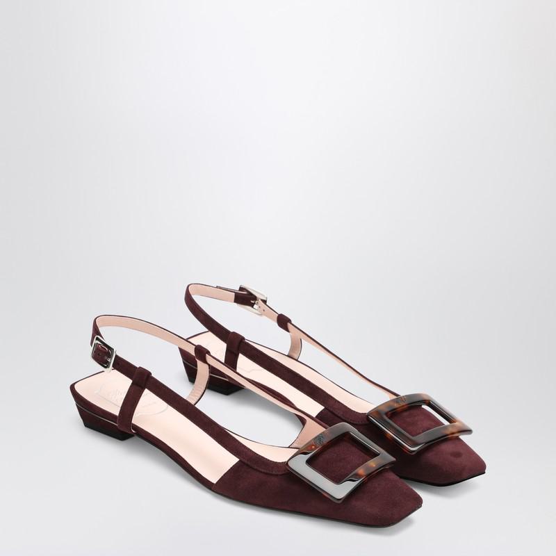 Roger Vivier Belle Vivier Bordeaux Suede Slingback Flats