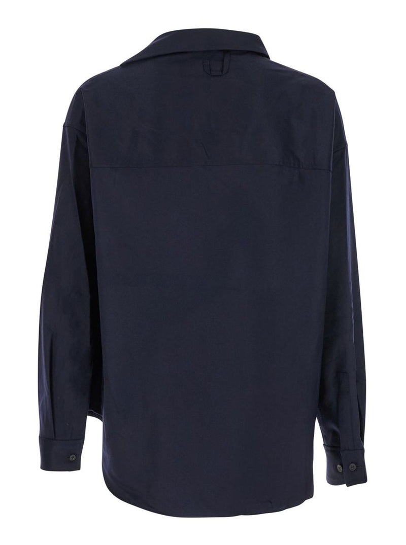 Blue Shirt With Asymmetric Design In Wool Man