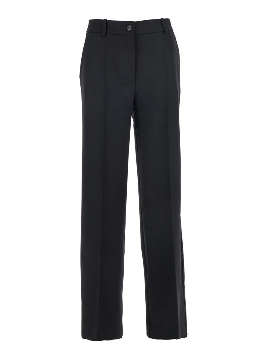 Black Pants With Belt Loops In Wool Blend Woman