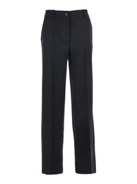 Black Pants With Belt Loops In Wool Blend Woman