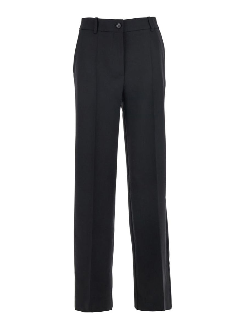 Black Pants With Belt Loops In Wool Blend Woman