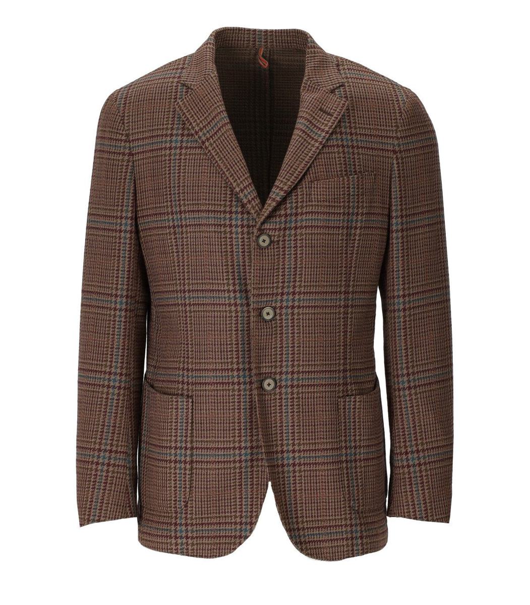 Santaniello Brown Tartan Single-Breasted Jacket