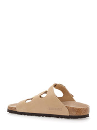 'Florida' Beige Sandals With Buckle With Logo Lettering In Leather Woman