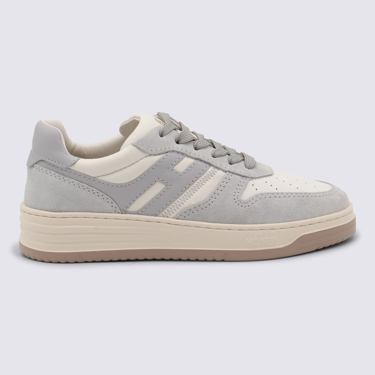 Hogan Ivory And Grey Lleather H630 Sneakers
