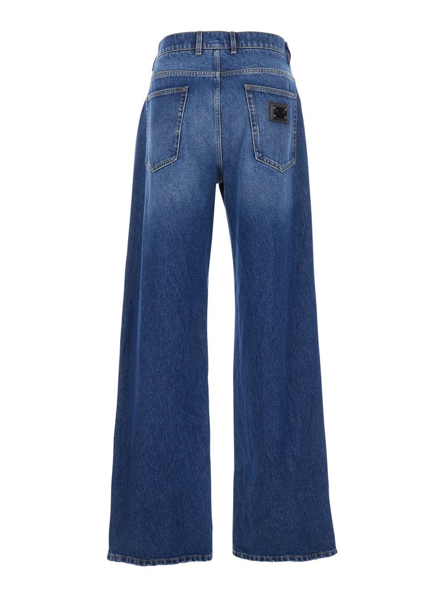 Blue Jeans With Logo Patch On The Rear In Denim Man