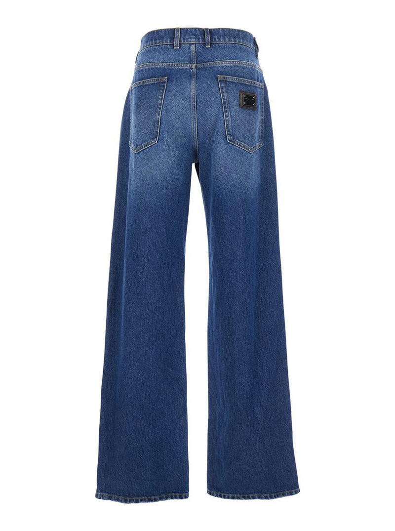 Blue Jeans With Logo Patch On The Rear In Denim Man