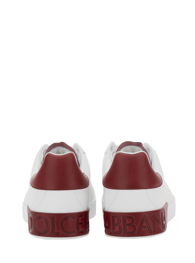 'Portofino' White Low Top Sneakers With Contrasting Heel With Logo Lettering In Leather Man